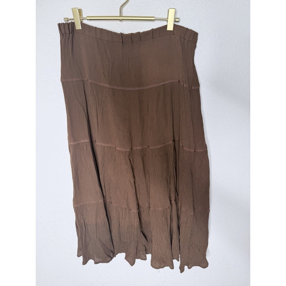 Sag Harbor Flowy Tiered Midi Skirt Size 10 Brown Western‎ Hippie Boho